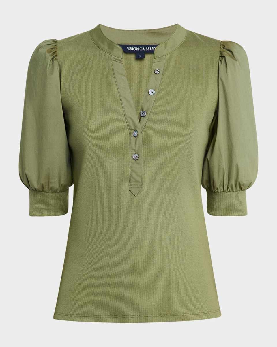 Coralee Puff Sleeve Button-Front Top